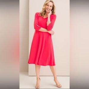 NWT Chico’s Easy Chic Button Sleeve Dress Solid Red Zinnia